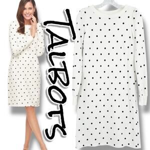 Talbots Joy Dot White & Black Cotton Terry Shift Dress Polka Dot Womens Size XS